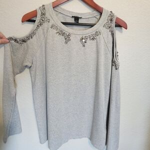 Halogen Cold Shoulder Beaded Sweater
